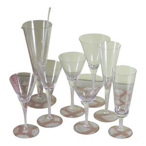 1990s Lovely Murano 9 Pc Crystal Set