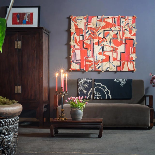 Dating to the mid-20th century, this vintage Japanese textile is a folk example of traditional stencil dyed fabric, known...