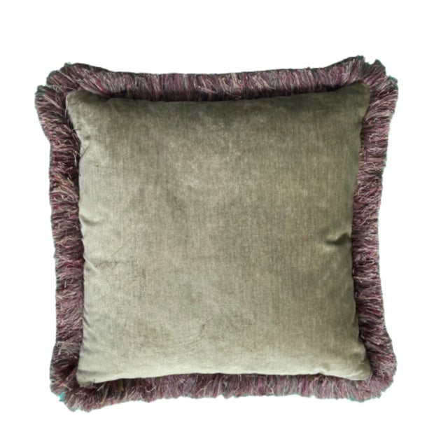 Contemporary Moss Green Paisley Chenille Square Decorative Pillow With Down Feather Insert For Sale - Image 3 of 6