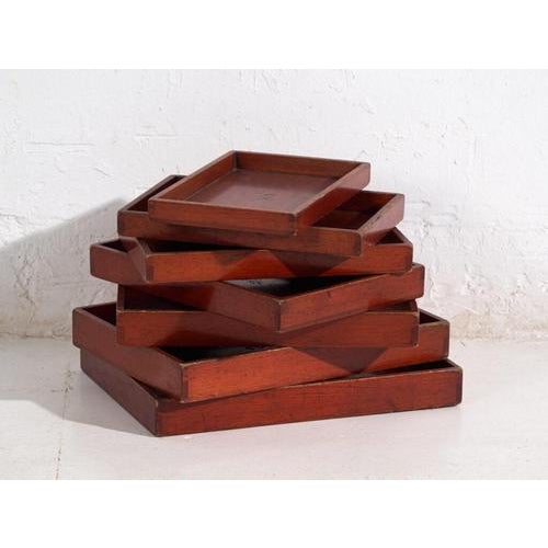 Antique Japanese Wooden Serving Trays, Set of 7 For Sale - Image 11 of 11