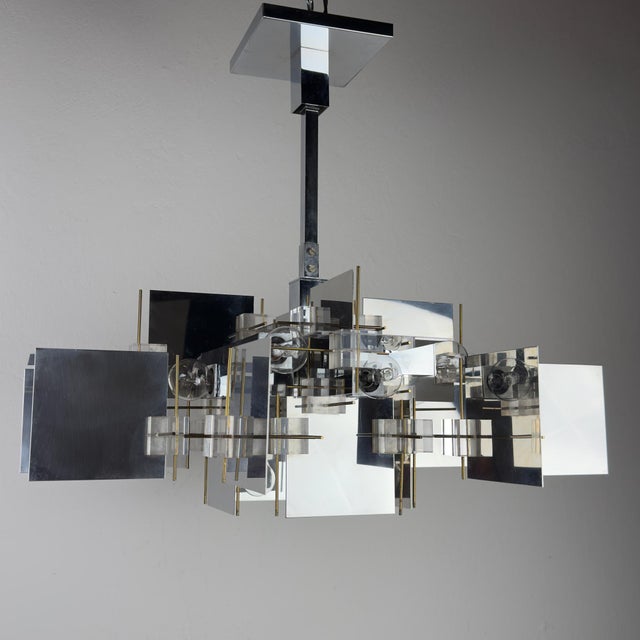 Vintage Metal Chandelier by Gaetano Sciolari, Italy, 1950s For Sale - Image 6 of 18