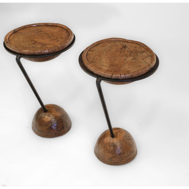 Burr Oak & Steel Pudding Bowl Side Tables by Sculptor Philip Hearsey, 1990s, Set of 2 For Sale - Image 17 of 18
