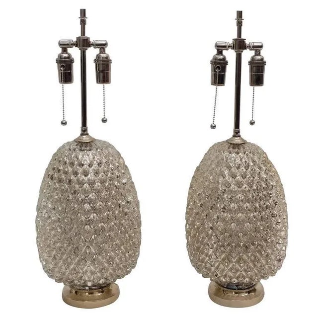 Chrome Textured Mercury Glass Lamps - A Pair For Sale - Image 8 of 8