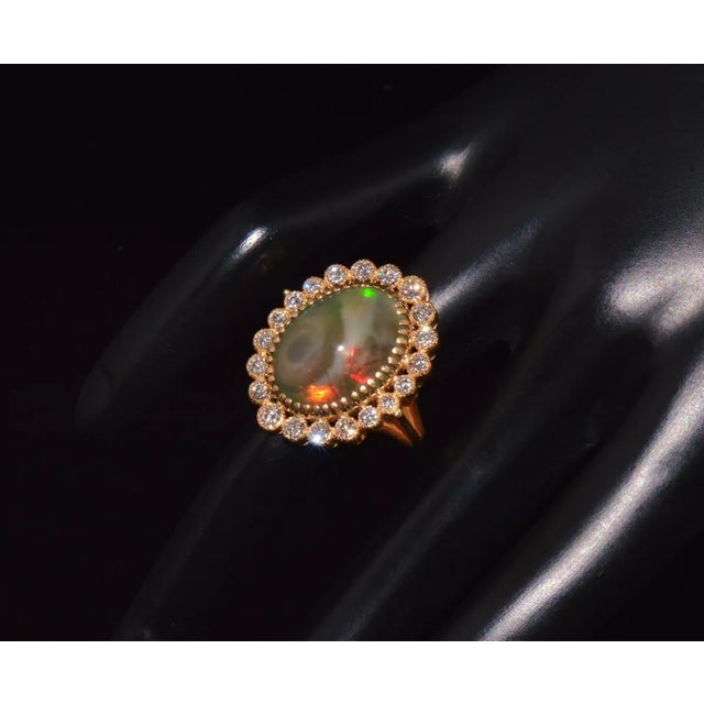 Certified Natural 9.25Cts VS F Diamond Opal 750 18K Solid Gold Cocktail Halo Milgrain Ring, size 6.5 For Sale - Image 9 of 10