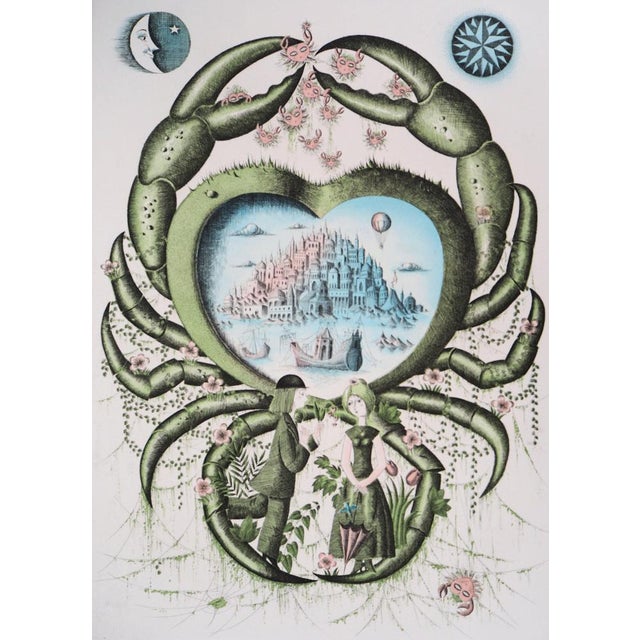 Modern Raymond Peynet, Zodiac Sign, Cancer, Original Signed Engraving For Sale - Image 3 of 7