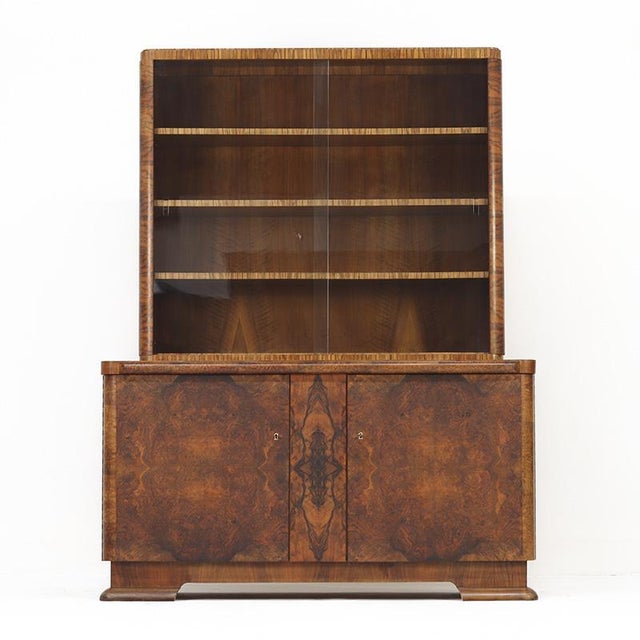 Large Art Deco Walnut Display Bookcase, 1930s For Sale - Image 9 of 13