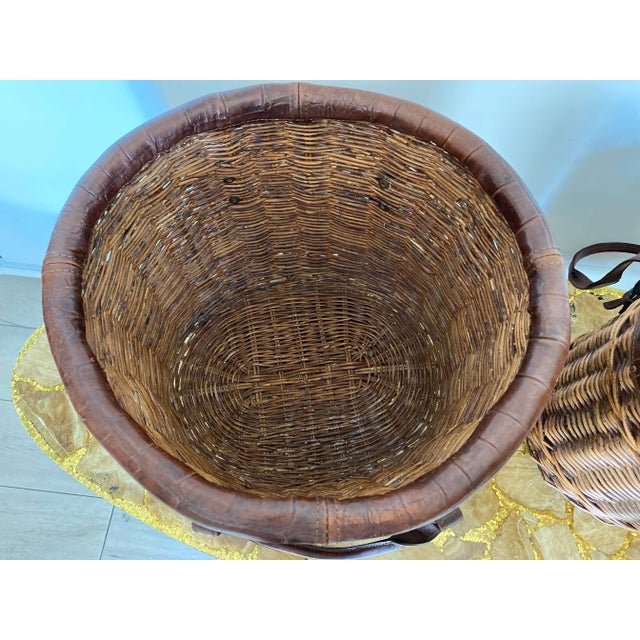 1990s Stiles Brothers for Bauer International Leather Trim Baskets - a Pair For Sale - Image 9 of 12