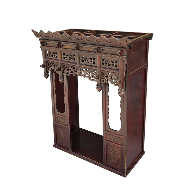 A beautiful showcasing of Chinese traditional craftsmanship. This hand-carved wood altar shrine is gracefully aged. This...