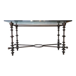 Giacometti Style Bronzed Finish and Glass Console Table For Sale