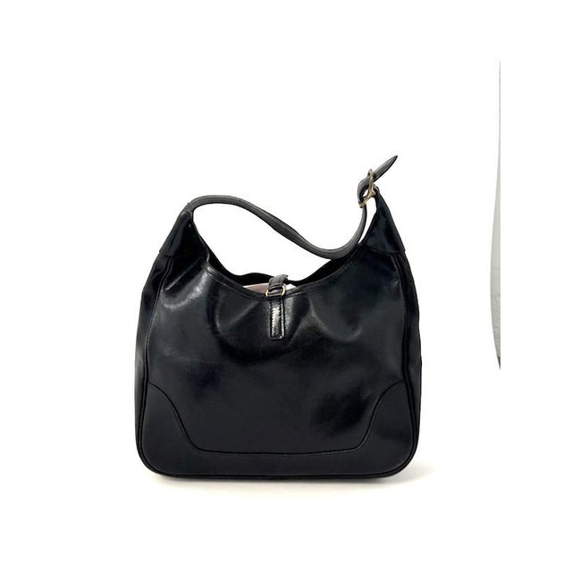 Hermes Black Leather Trim Handbag, 1980s, with gold-tone hardware, marked "Hermes / Paris / Made in France" body L around...