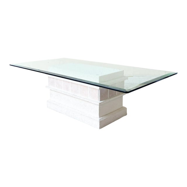 Postmodern Pink Ceramic and Stucco Glass Top Coffee Table For Sale