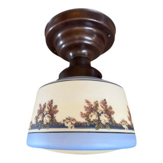 Circa 1920’s Stamped Beardsley Cornflower Blue Ceiling Light With Flowers For Sale