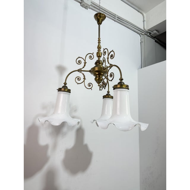 Three-Light Liberty Style Pendant Light in Opal Glass, 1960 For Sale - Image 12 of 18