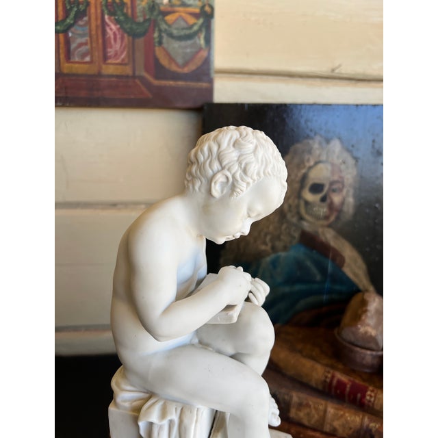 Neoclassical Early 20th Century Italian Porcelain Bisque Figure of a Putto Writing After Canova For Sale - Image 3 of 14