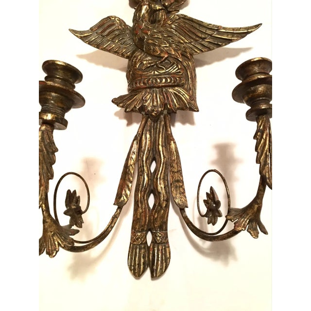 Wood American Federal Style Eagle Wood Carved Two-Light Sconce For Sale - Image 7 of 12