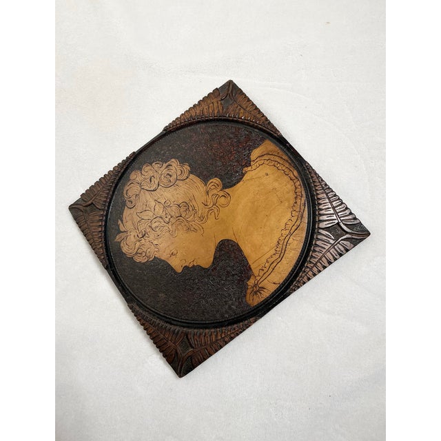 Antique Art Nouveau Pyrography Woman Protrait Framed Hanging Wall Art, C. 1900s For Sale In Greenville, SC - Image 6 of 10