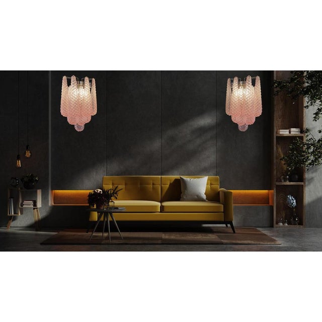 1970s Vintage Pink Glass Petal Drop Wall Sconces, Murano, 1970s, Set of 2 For Sale - Image 5 of 15