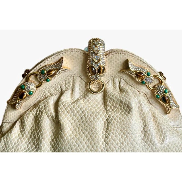 Judith Leiber Judith Leiber Style Crystalized Serpent Ivory Snakeskin Clutch For Sale - Image 4 of 10