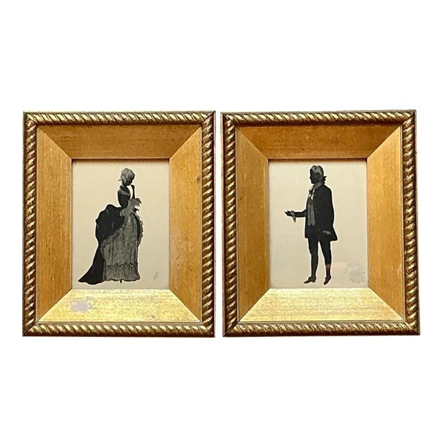 Vintage Silhouette Portraits in Gold Frames - Pair For Sale