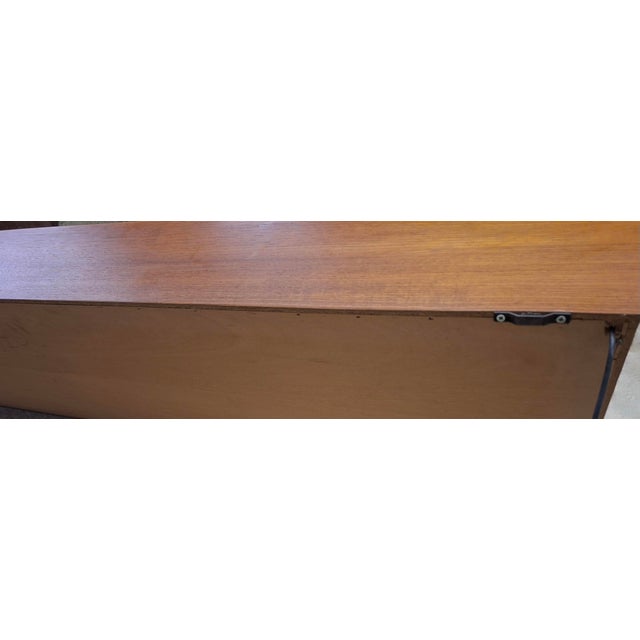Brown Long Danish Floating Teak Sideboard with Lights, 1960s For Sale - Image 8 of 10