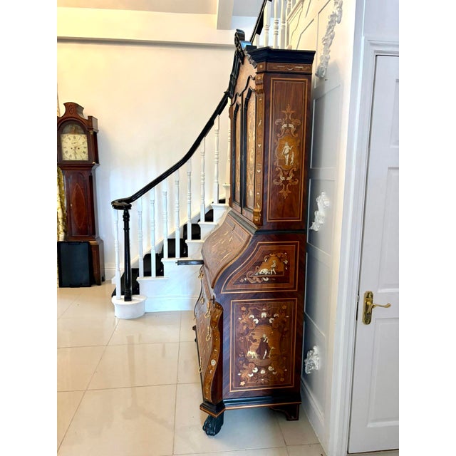 Antique Italian Marquetry Inlaid Burr Walnut Bureau Bookcase, 1920 For Sale - Image 16 of 18