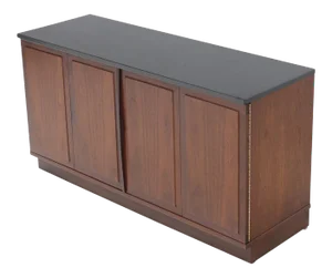 Walnut Base Petit Credenza with Slate Top TV Stand Cabinet Console Table