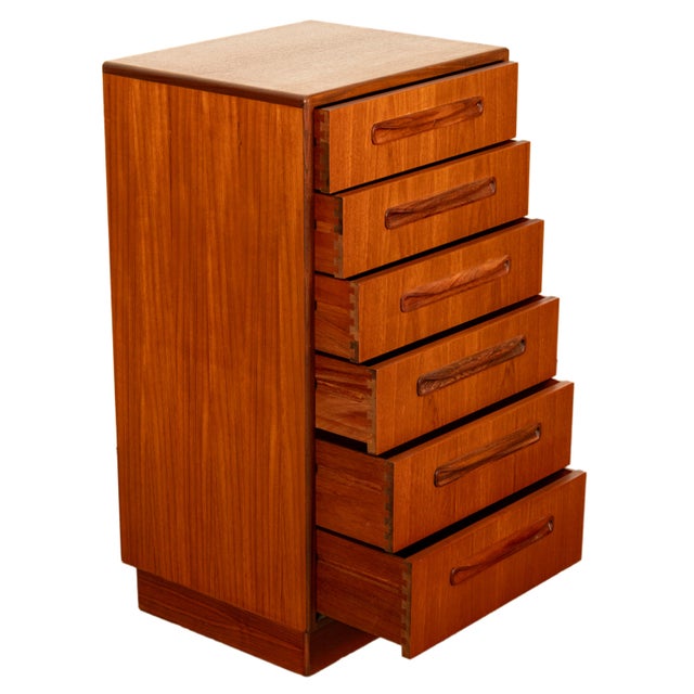 Wood Mid Century Modern Danish G Plan Teak Tall Dresser Chest Six Drawers Fresco 1966 For Sale - Image 7 of 13
