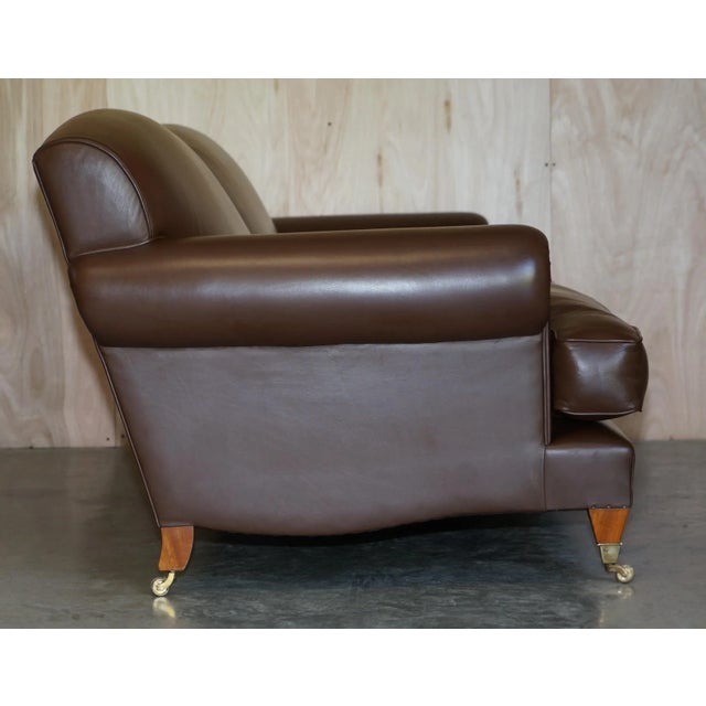 Large Contemporary Solid Brown Sofa with Brass Castors in the Style of Howard & Sons For Sale - Image 14 of 18