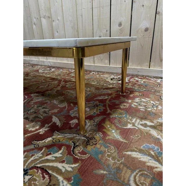 Brass and Carrara Marble Coffee Table, 1970s For Sale - Image 3 of 6