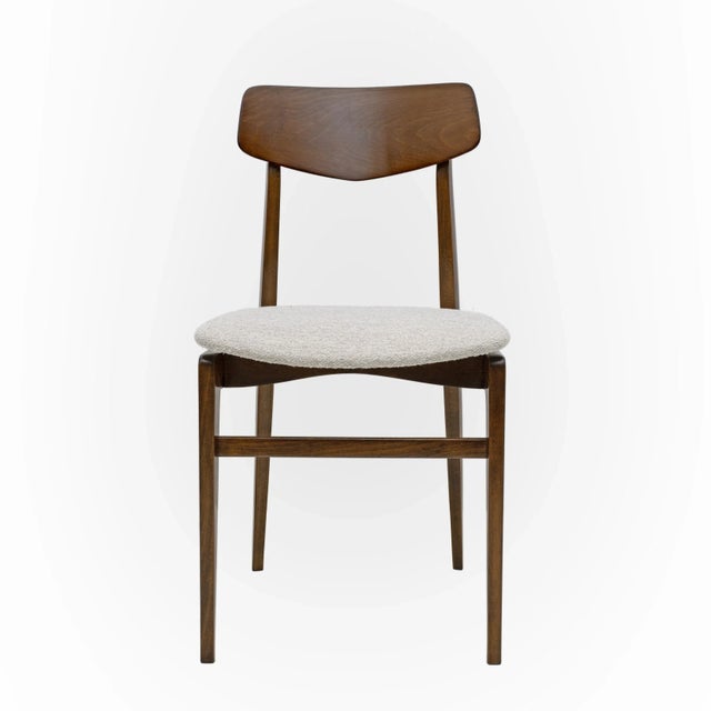 Wood Walnut-Stained Beech and Bouclè Fabric Dining Chairs, Denmark, 1960s, Set of 6 For Sale - Image 7 of 11