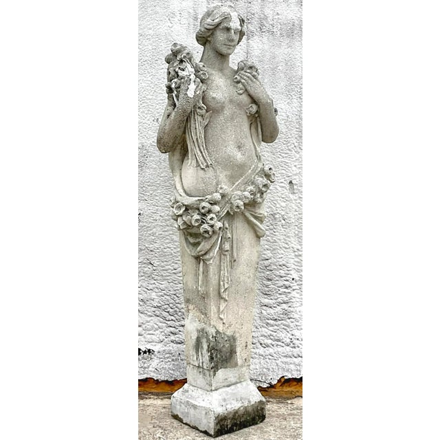 Vintage Boho Cast Concrete Four Seasons “Spring” Statue For Sale - Image 4 of 7