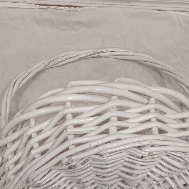 Vintage Large French Style Hand Woven Painted White Natural Wicker Basket For Sale In Chicago - Image 6 of 8