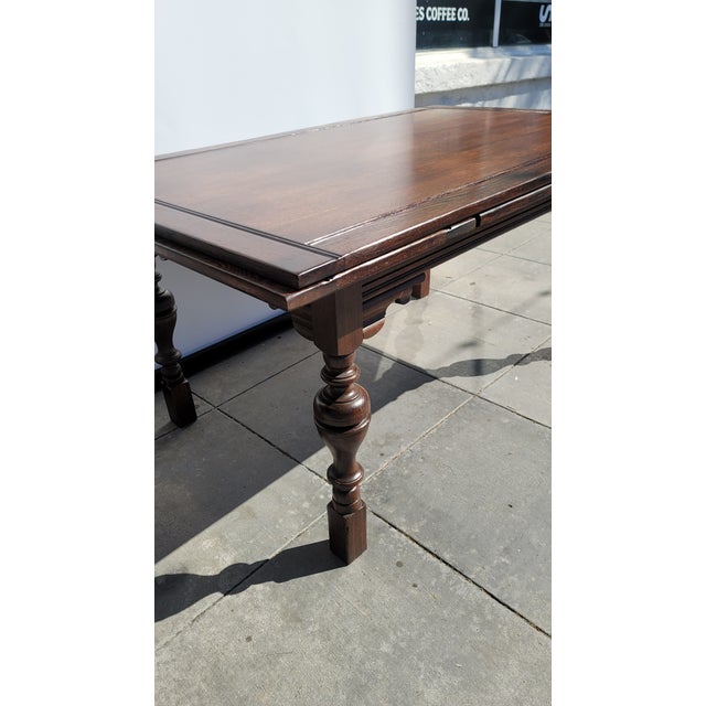 Antique 1930s Rustic Spanish Jacobean Dining Table Draw Leaf 8 Feet Open For Sale - Image 9 of 9