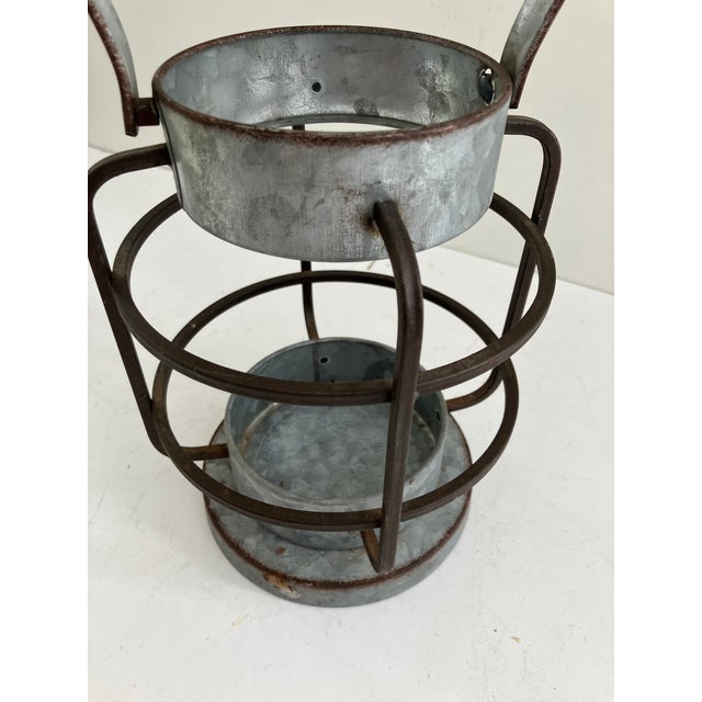 Antique Galvanized Lantern Carrier-- Early 20th Century Farm & Utility Lighting Holder For Sale - Image 4 of 8