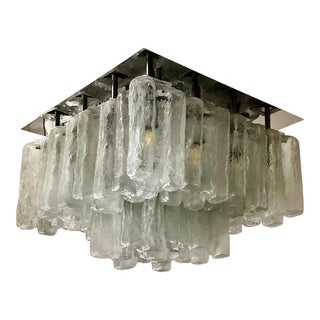 Vintage 1960s Kalmar Granada Crackled Ice Chandelier Ceiling Mount For Sale