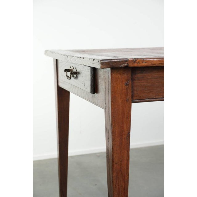 Antique French Pine Dining Table with Oak Base and Practical Drawer, 19th Century For Sale - Image 10 of 12