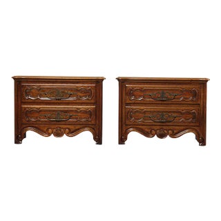 Vintage French Provincial Style Carved Walnut Nightstands - A Pair For Sale