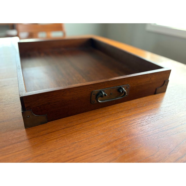 Lane Furniture Vintage Mahogany Wood Butlers Tray Brass Handles and Corners For Sale - Image 4 of 7