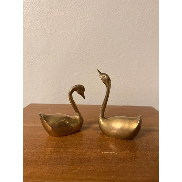 Mid Century Vintage Brass Swan- a Pair For Sale - Image 9 of 9