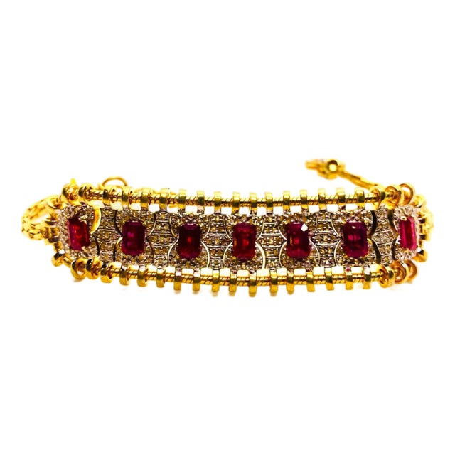 Bochic “Vintage Retro” Natural Rubies from Africa & Diamonds Set In 18K Gold & Silver For Sale