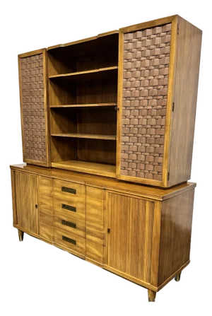 John Widdicomb Two Piece Hutch With Woven Leather Detail