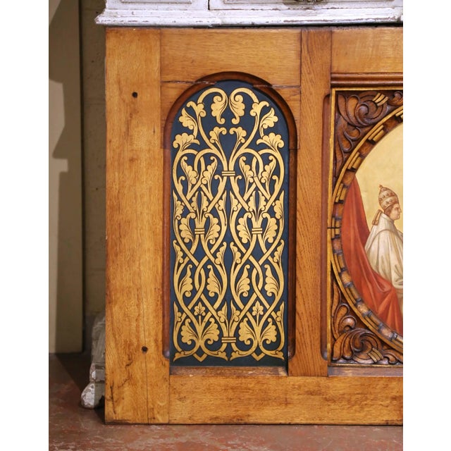 Gothic 19th Century French Gothic Hand Painted Walnut Altar Panel With Marian Imagery For Sale - Image 3 of 11
