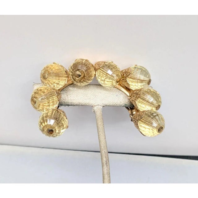 Mid-Century Modern Vintage 1950s Signed Napier Yellow Disco Ball Clip Earrings-2 Pieces For Sale - Image 3 of 12