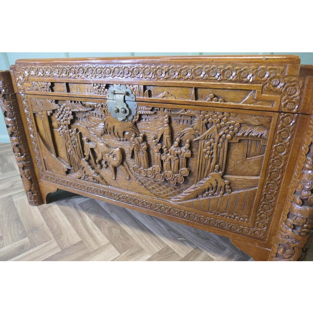 Wood Art Deco Carved Camphor Wood Chest, 1920s For Sale - Image 7 of 10