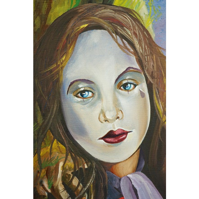 Francesco Massarutto, Little Girl Made Up by Pierrot and a Faun, 20th Century, Oil Painting on Canvas, Framed For Sale - Image 6 of 15