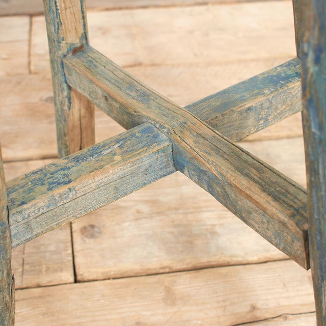 Antique Rustic Round Top Stool For Sale - Image 5 of 7