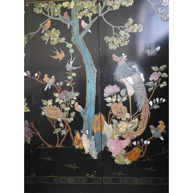 Chinese Folding Screen with Carved Hardstone Animals, 1920 For Sale - Image 9 of 17
