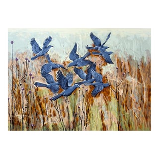 Mid 20th Century Guy MacCoy Black Birds Serigraph Print For Sale