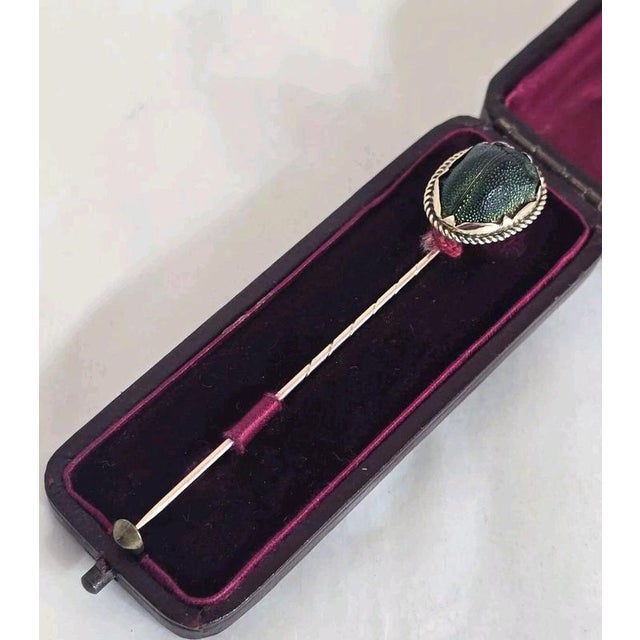 Antique Egyptian Revival Victorian 9ct Gold Scarab Beetle Pin For Sale - Image 4 of 18