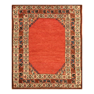 1900s Orange Medallion Antique Caucasian Rug 3'5" X 4'0" Handknotted Wool Carpet